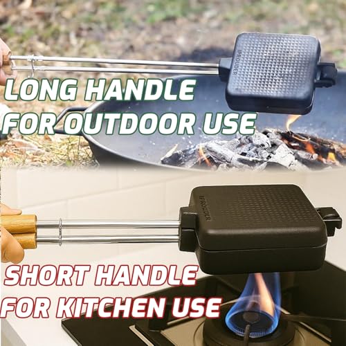 Campfire Pie Iron 4.9" Large Cast Iron Sandwich Maker for Camping 2 Pcs with Storage Bag (Adjustable Handle 2 Pcs)