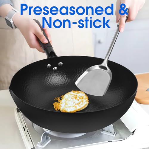 13.4 Inch Carbon Steel Wok For Electric (C-13.4 inch Wok with Wooden Lid)