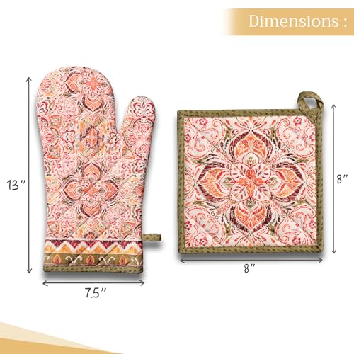 100% Cotton Oven Mitt & Pot Holder Set (036 - Damask / 7.5" x 13" & 8" x 8" (Oven Mitt & Pot Holder))