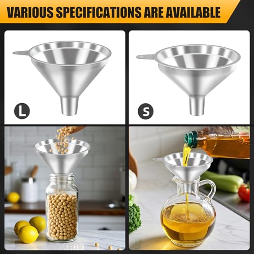 3 Piece Stainless Steel Kitchen Funnel Set for Kitchen Bottle Filling (3 Count)