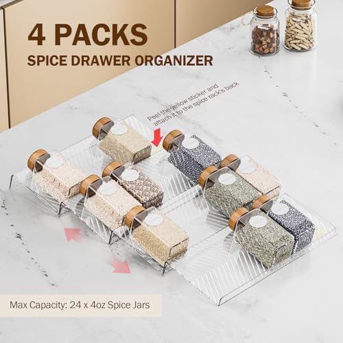 Spice Drawer Organizer (Clear / 4 Packs - 1 Tier)