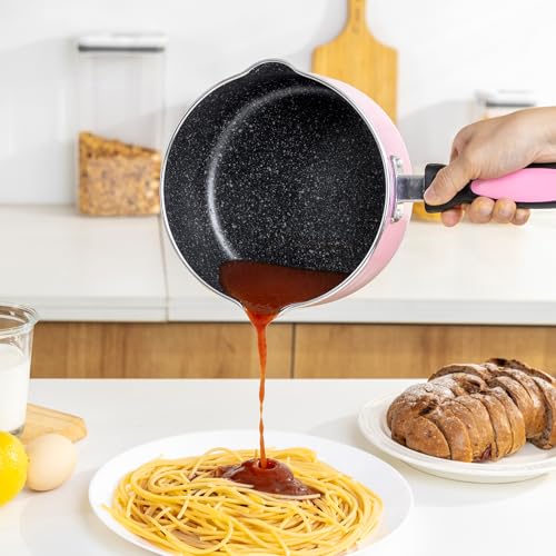Nonstick Saucepan Set with Lid (Pink)