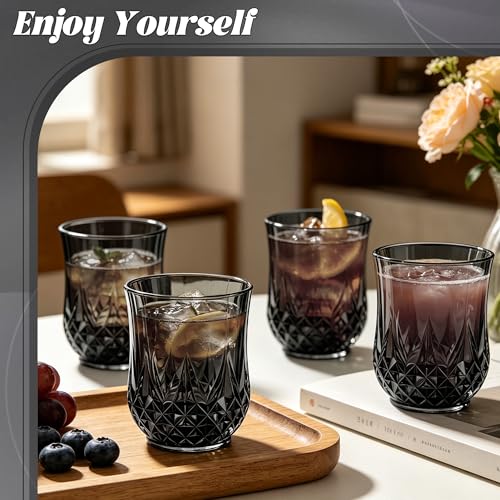 12 Pack Plastic Stemless Wine Glasses (Black)
