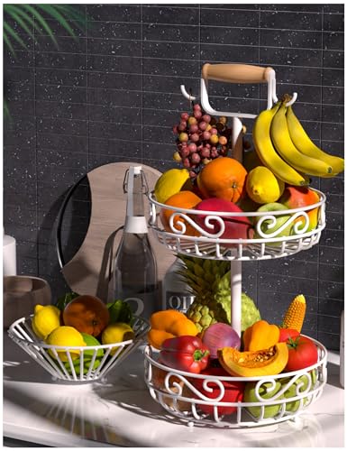 2 Tier 𝐅𝐫𝐮𝐢𝐭 𝐁𝐚𝐬𝐤𝐞𝐭 and Fruit Bowl (White)