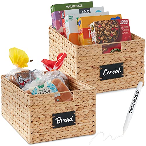 Pantry Baskets Set of 2 16x12in Water Hyacinth Storage Baskets (12x16x8in / Natural)