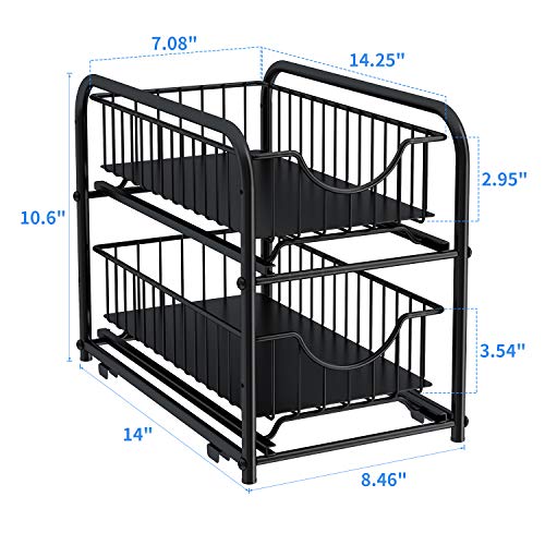 2 Tier Pull Out Organizer Under Sink Sliding Cabinet Rack (Black)