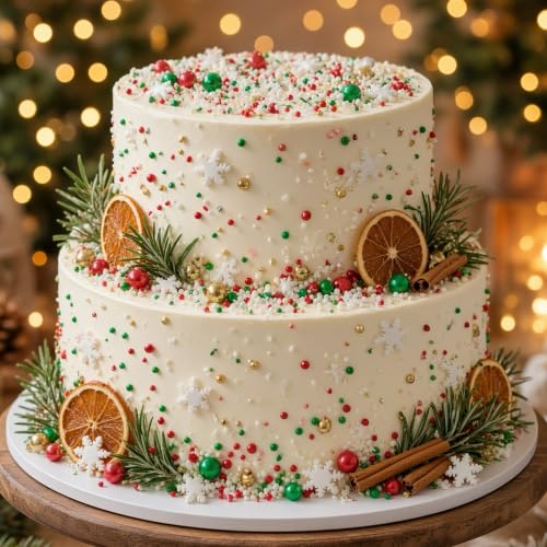 Christmas Mixed Sprinkles Edible Pearls Cake Decorations Cupcake Toppers Cookie Decorating Perfect for Wedding Party Valentine Halloween Christmas Supplies 4.58OZ (Christmas)