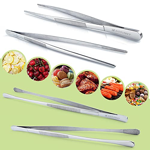 Stainless Steel Food Tweezers Multi (12" Round & 12" Pointed Tweezers - 2 Piece Set)
