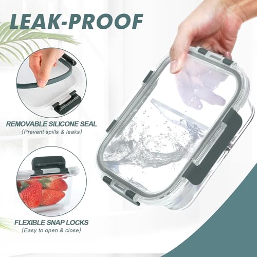 30 oz 5 Pack Glass Meal Prep Containers 2 Compartments (Gray / 2-Compartment 30 oz)