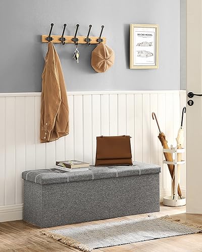Ottoman Storage Bench (Light Gray + White / 15"D x 43"W x 15"H (without Flipping Lid))