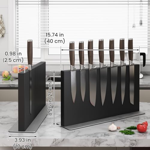 Black Steel Large Magnetic Knife Block (16x8.5 inch Black)