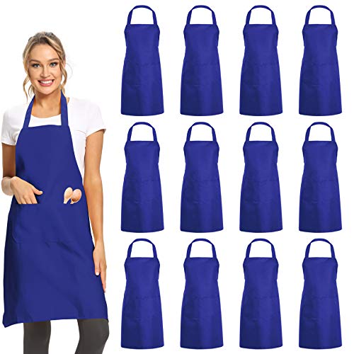 12 Pack Plain Bib Aprons with 2 Pockets (12 Count)