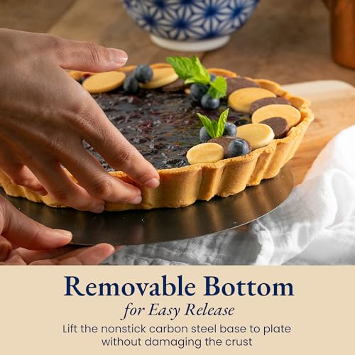 Fluted Tart Pan 9 Inch Removable Bottom with Patented Silicone Crust Shaper