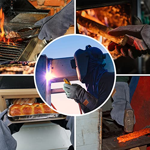 14 In,932℉,Welding Gloves,Fireplace Glove,Fire & Heat Resistant,M (Medium (Pack of 1) / Black-gray)