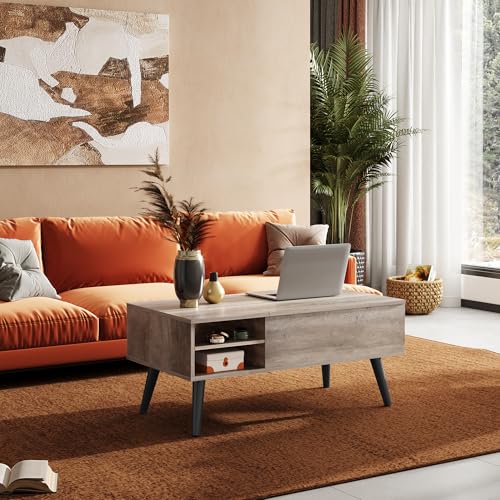 Lift Top Coffee Table with Hidden Storage (Greige / 39" with Shelf)