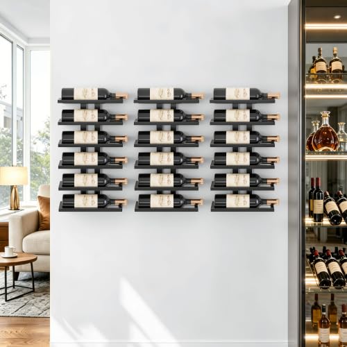 3 Set 6 Tier Wall Mount Wine Rack (3 Pack (18 Bottles) / Black)