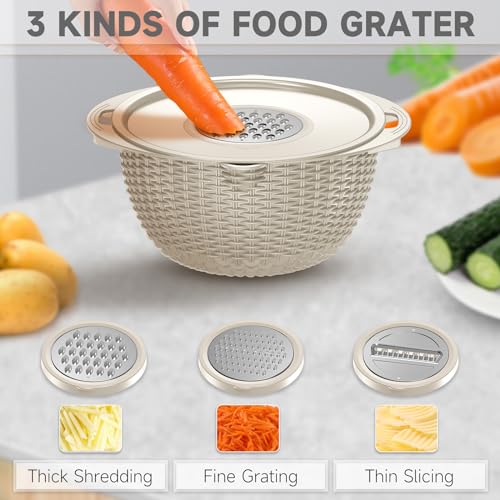 4 1 Colander with Bowl & Spoons Set (Beige)