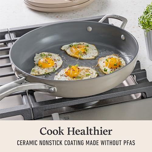 Premier Ceramic Nonstick 12" Frying Pan with Lid (12" Fry Pan with Lid / Mushroom Grey)