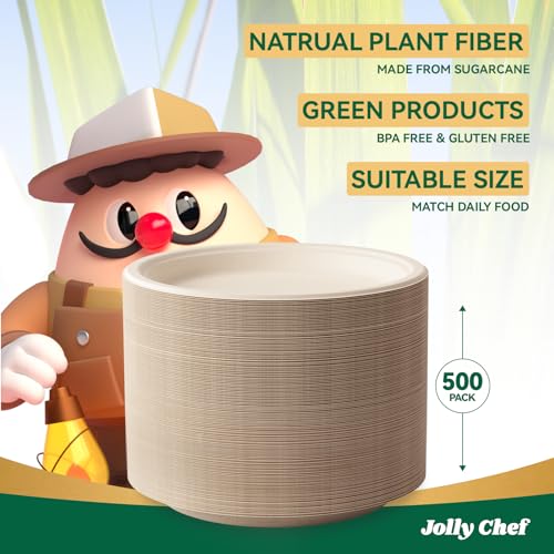 Compostable Heavy Duty Plates 𝟭𝟬 𝗜𝗻𝗰𝗵 [𝟱𝟬𝟬 𝗣𝗮𝗰𝗸] Eco (500 Count (Pack of 1) / Brown)