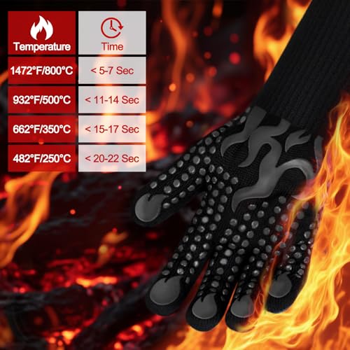 BBQ Gloves 1472F Heat Resistant Silicone Non (short / Black)