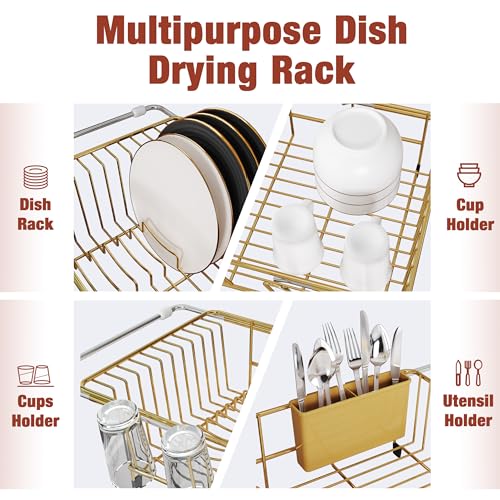 Gold Dish Drying Rack in Sink with Mat (Gold / For 12"-30"w Sink, with Mat)