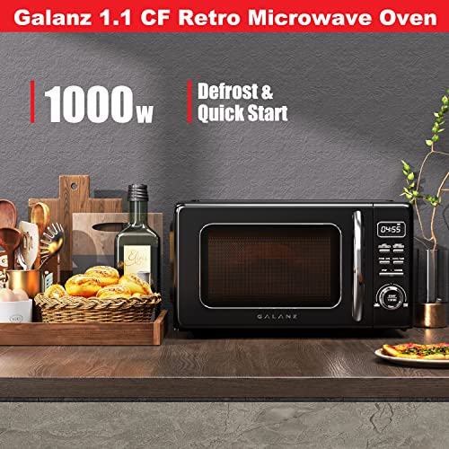 GLCMKZ11BKR10 Retro Countertop Microwave Oven with Auto Cook & Reheat (Black / 1.1 cu ft / Modern)