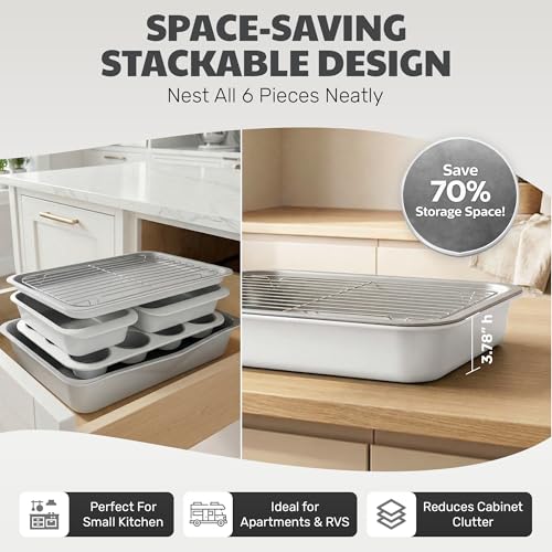 6 Pc Stackable Baking Pans Set (Cream / Gray)
