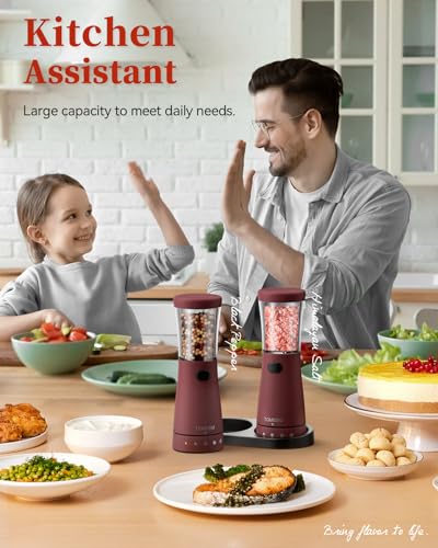 Electric Salt and Pepper Grinder Set with Storage Base (Roseo)