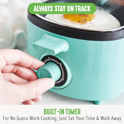 3-in-1 Breakfast Maker Station, Healthy Ceramic Nonstick Dual Griddles for Eggs Meat Sausage Bacon Pancakes and Breakfast Sandwiches, 2 Slice Toast Drawer, Easy-to-use Timer, Turquoise (Turquoise / 11" Breakfast Maker / Breakfast Maker)