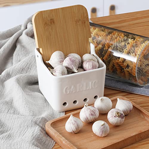 Garlic Keeper with Lid (White)