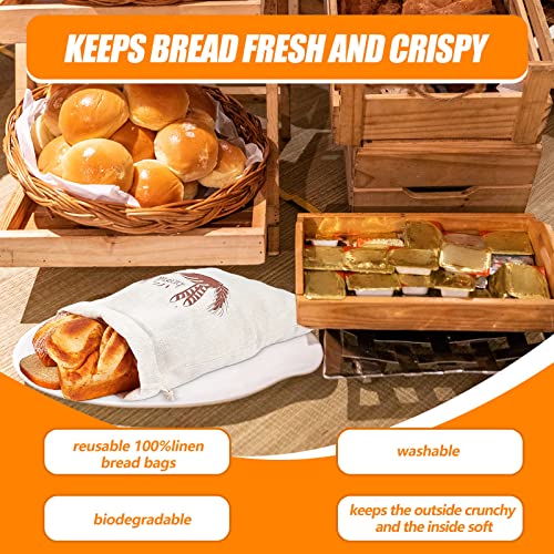 20 Pcs Linen Bread Bag for Homemade Bread Reusable 2 Sizes 10" x 12" and 11" x 17" Unbleached Container Drawstring Natural Bags Storage for Food Baking Kitchen Sandwich Bakery Picnic Wedding