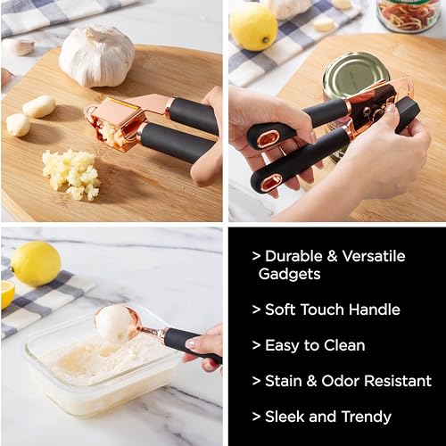 Kitchen Gadget Set Copper Plated Stainless Steel Utensils with Soft Touch Handles (7 Pieces / Copper Black)