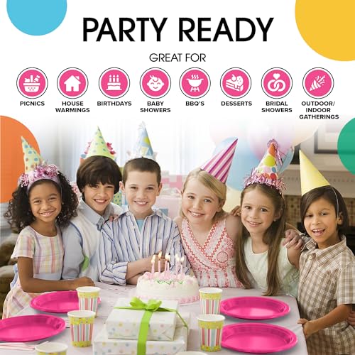 Sturdy Hot Pink Plastic Plates 7" Cake Plates 100 Pcs (7 inch / Cerise)