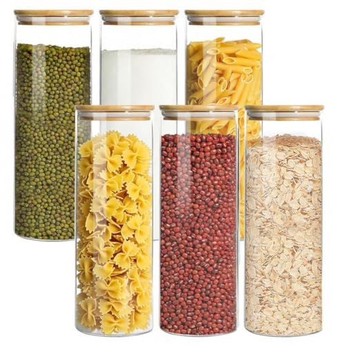 Glass Storage Containers with Airtight Bamboo Lids (6Pack(43oz))