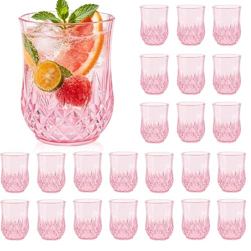 24 Pack Plastic Stemless Wine Glasses (12oz-pink)