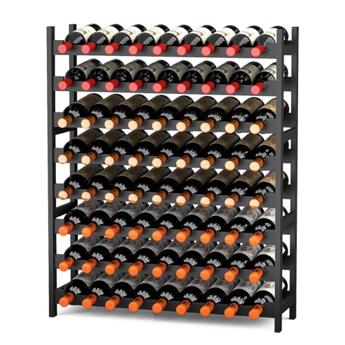 Wine Rack Freestanding Floor (Black Finish 8-tier Without Glass Holder)