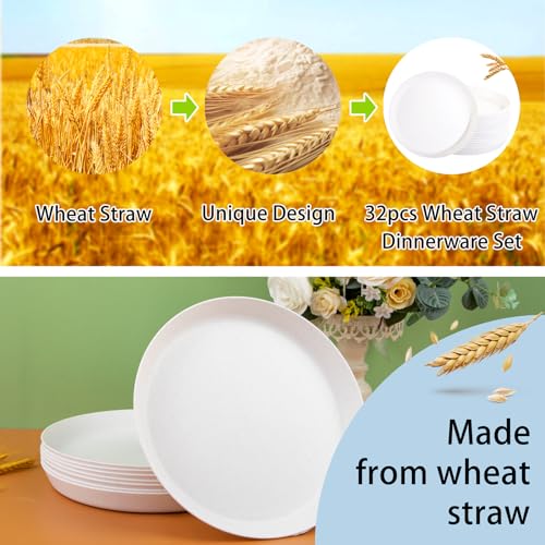 EI 18pcs White Wheat Straw Dinner Plates (White Wheat Straw Plates)