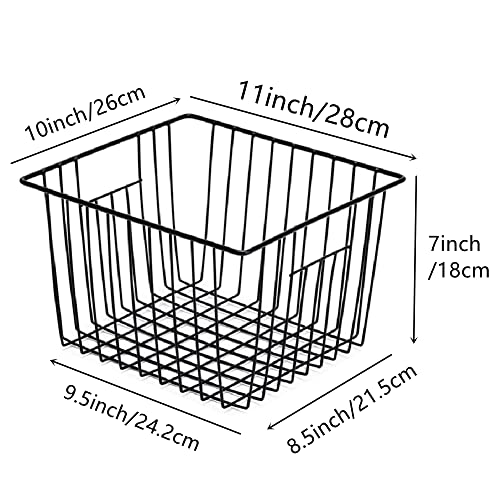 Wire Metal Basket Bin Storage Baskets Modern Farmhouse Food (Black-3pack / 11''L X 10''W X 7''H)