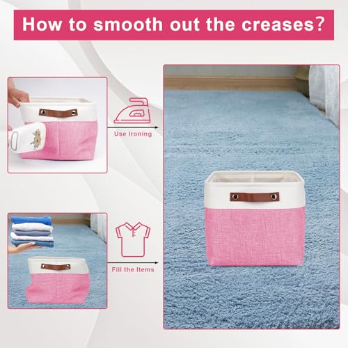 Storage Bins Large Fabric Storage Baskets for Shelves 3 Pack (Pink / Off-White / Large -15"x11"x9.5")