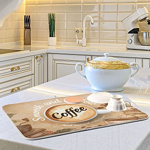 Super Absorbent Dish Drying Mat (Coffee Cup Retro Brown / 18" x 24")
