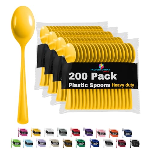 Party Solids Heavy Duty Plastic Cutlery (Yellow / Spoons)