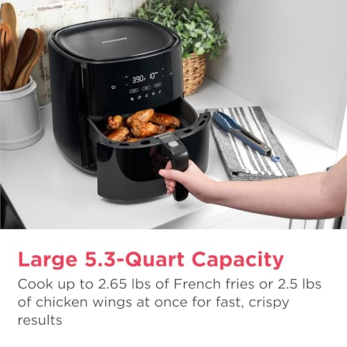 3-in-1 Air Fryer, Large 5.3 QT Capacity, Digital Display, 3 Cooking Modes, 5 Recipe Presets, Automatic Shake Reminder, PFAS-Free Cooking Surfaces, Black (3-1 Air Fryer)