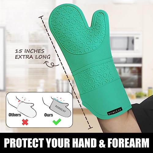 Silicone Oven Mitts and Pot Holders Sets (Green)