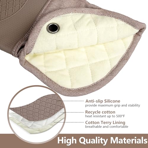 Professional Microwave Silicone Oven Mitts one Pair (Oven mitts / Khaki Oven Mitts)