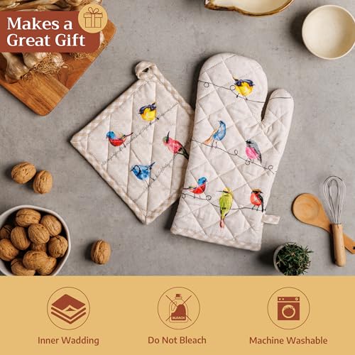 Pot Holders 100% Cotton Potholders (003 - Birdies on Wire / 8" x 8" (Pot Holder Pack of 2))
