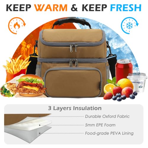 Double Layer Cooler Insulated Lunch Bag Adult Lunch Box Large Tote Bag for Men (2 Count)
