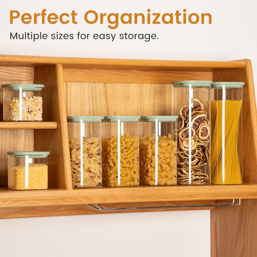 Glass Storage Jars with Lids (Square Green 3 Pcs)