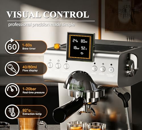 CB2 20 Bar Espresso Machine with Milk Frother Steam 1350W Silver (Classic-silver)