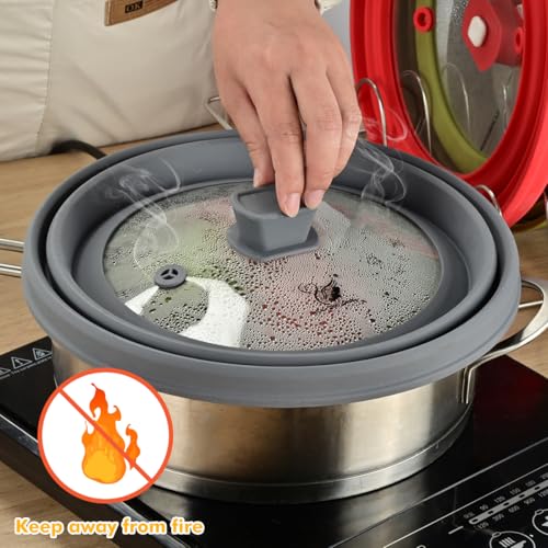 Microwave Splatter Cover Glass Cover Guard Lid with Collapsible Silicone for Food Pot Plate Cover 9.8 inch Light Grey (Light Grey / 9.8 inch)