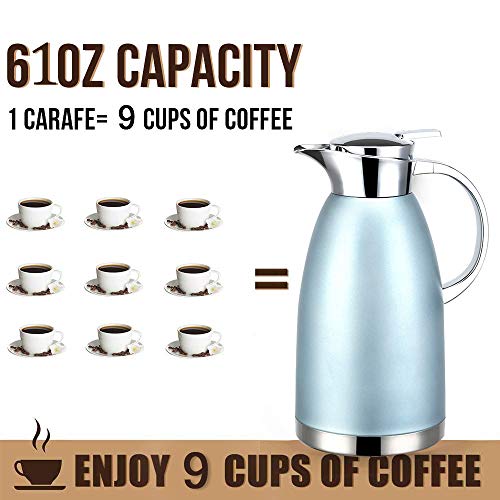 61oz Coffee Carafe Airpot Insulated Coffee Urn Stainless Steel Vacuum Thermal Pot Flask for Coffee (Blue)